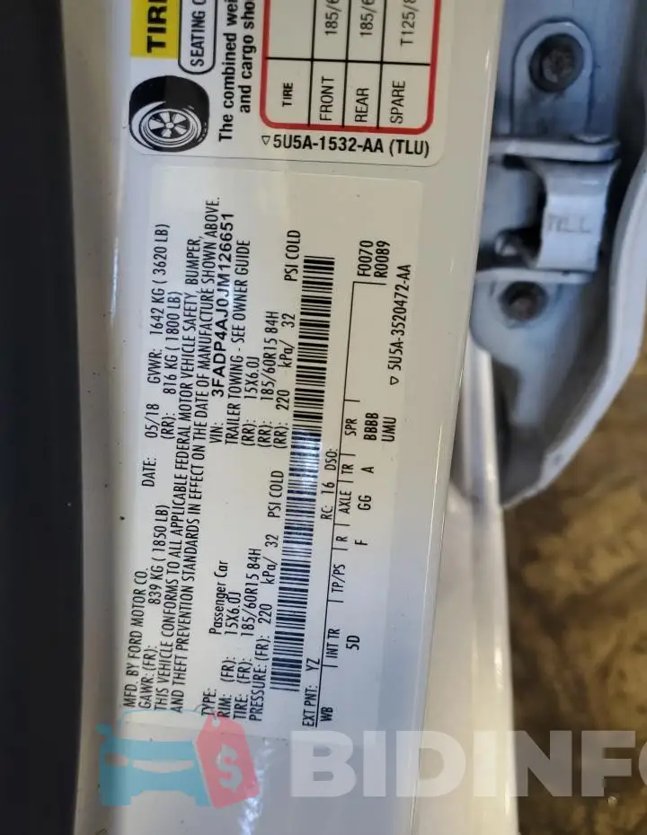 3FADP4AJ0JM126651 Photo# 12