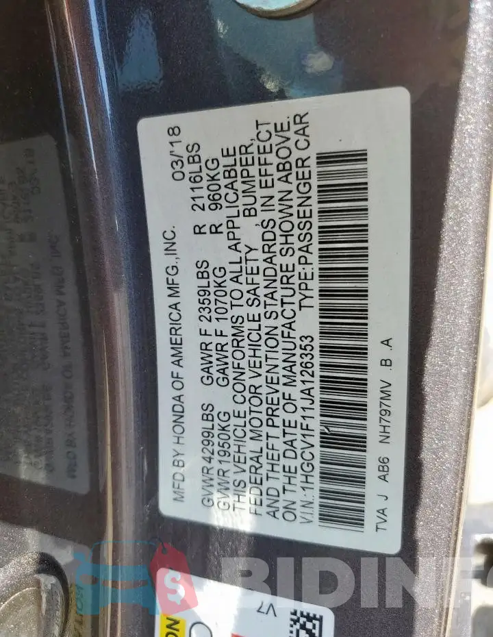 1HGCV1F11JA126353 Photo# 12