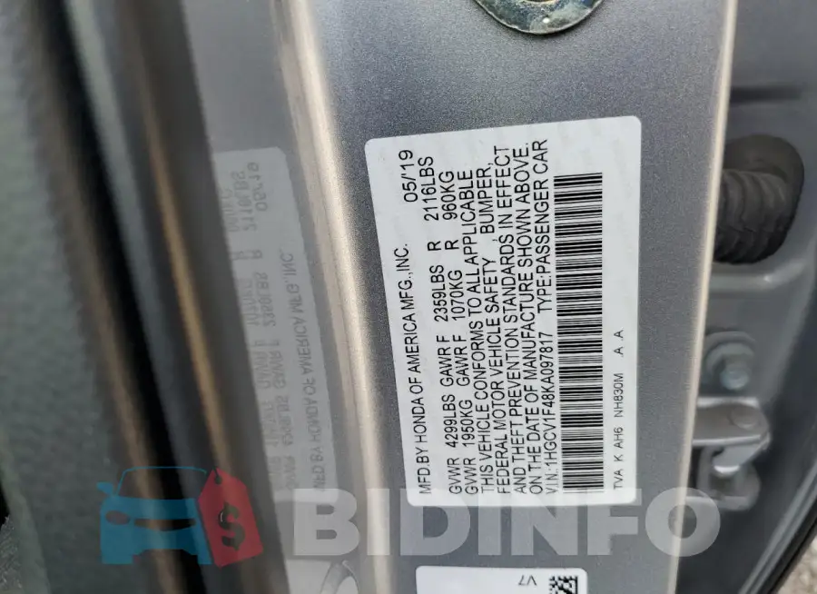 1HGCV1F48KA097817 Photo# 12