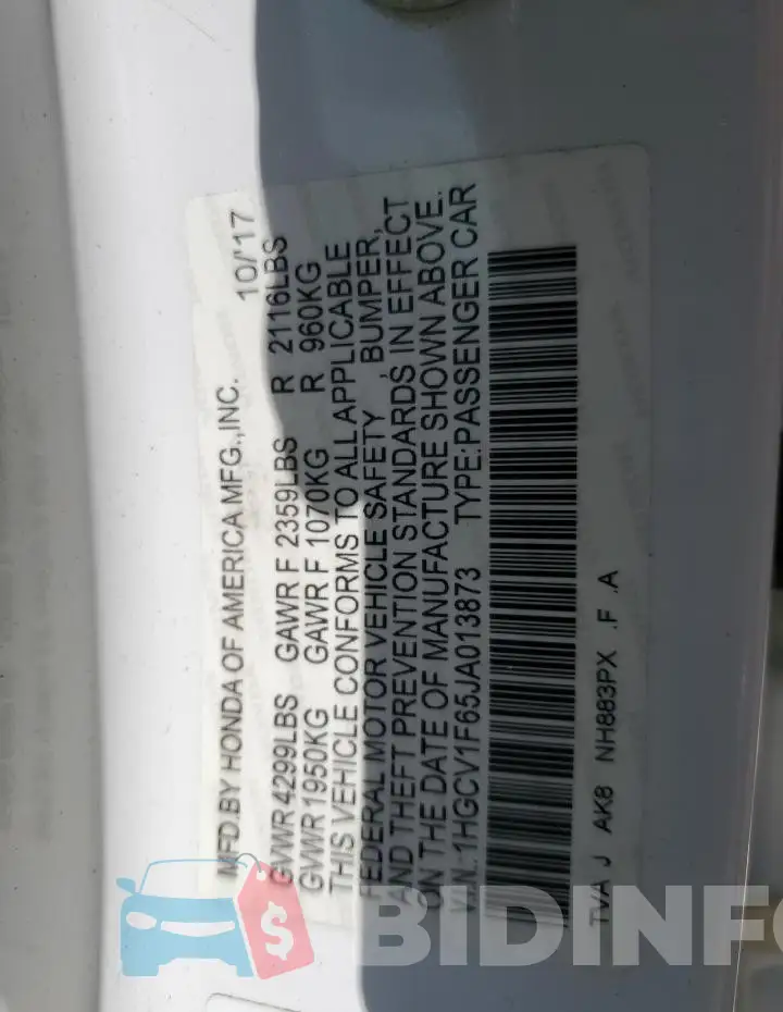 1HGCV1F65JA013873 Photo# 12