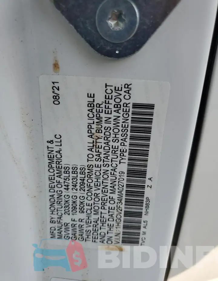 1HGCV2F34MA027019 Photo# 13
