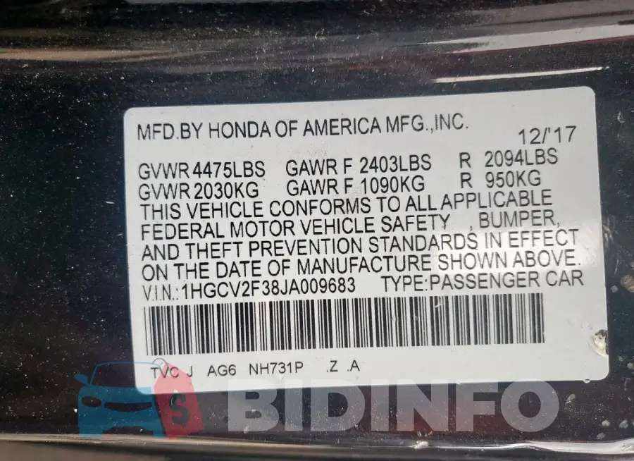 1HGCV2F38JA009683 Photo# 12