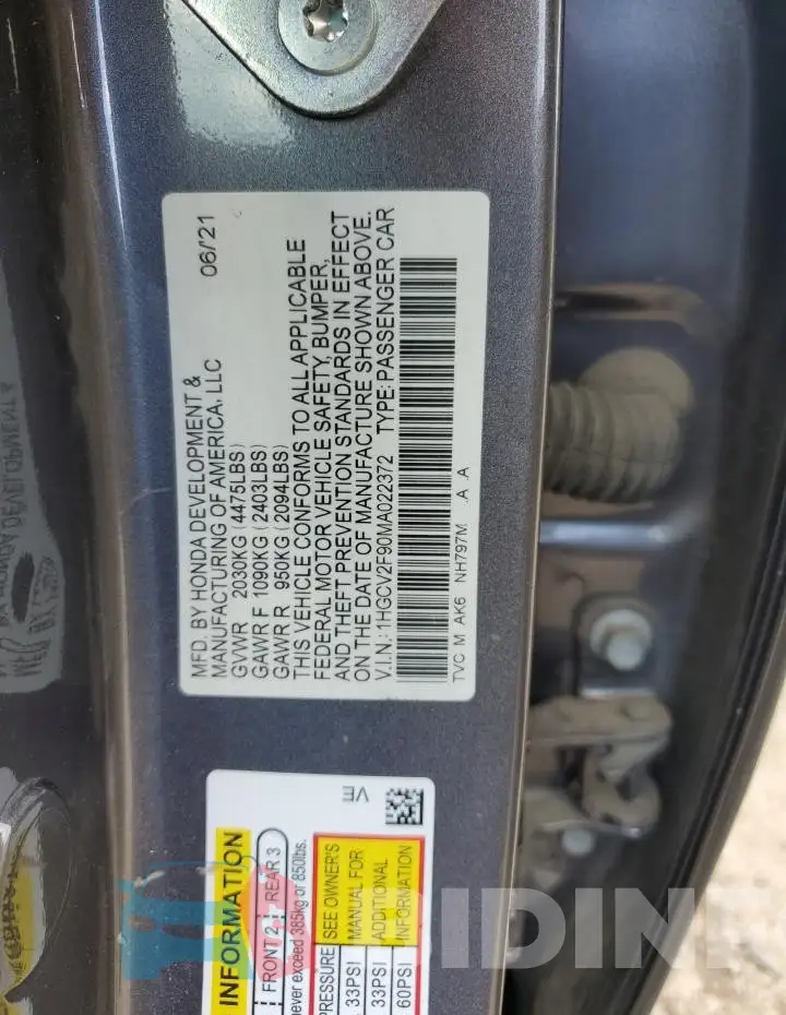 1HGCV2F90MA022372 Photo# 12
