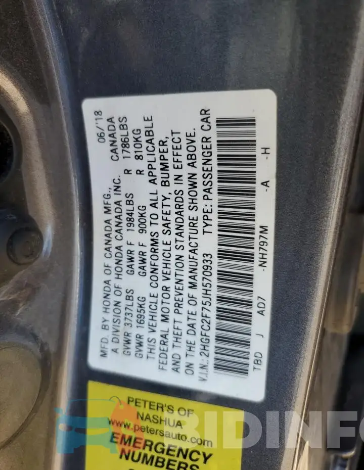 2HGFC2F75JH570933 Photo# 12