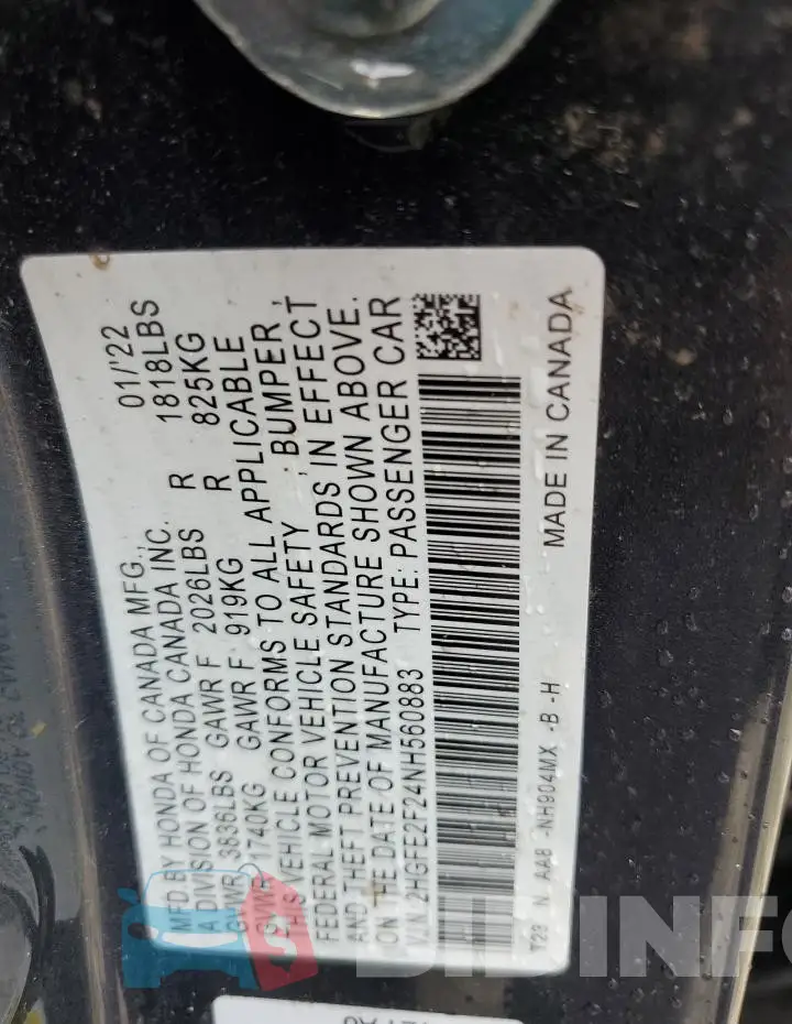 2HGFE2F24NH560883 Photo# 12