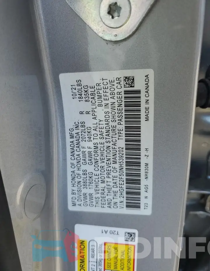 2HGFE2F50NH539202 Photo# 12