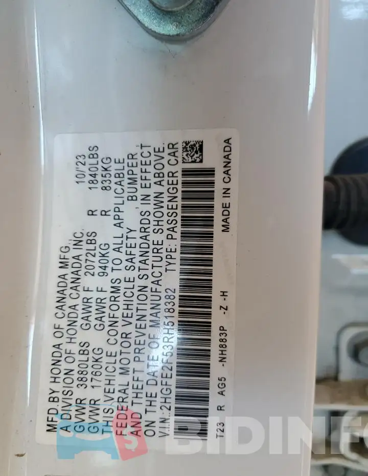 2HGFE2F53RH518382 Photo# 13