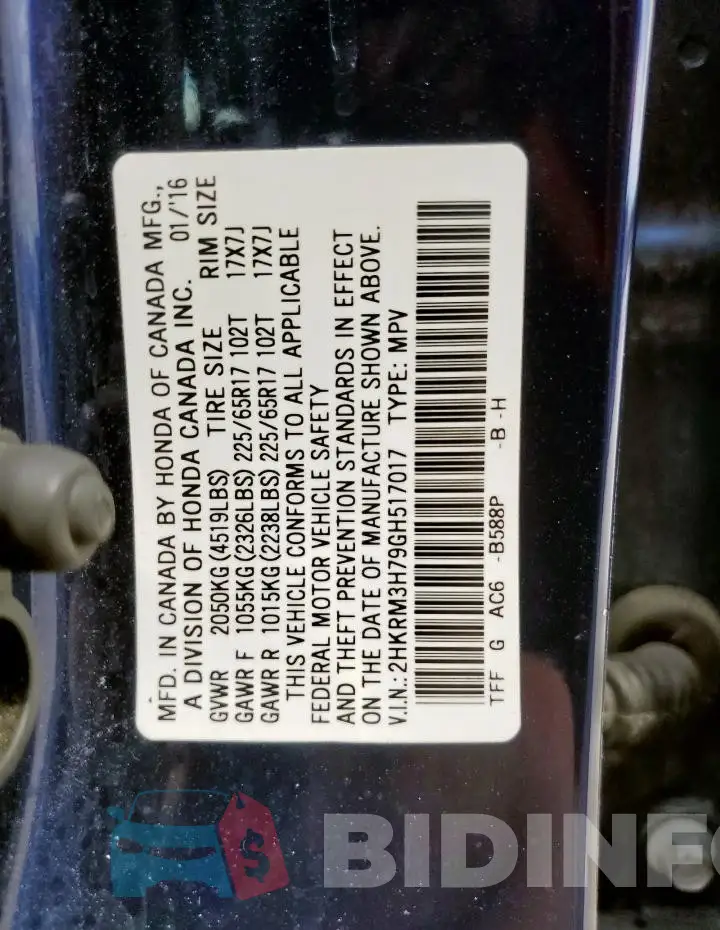 2HKRM3H79GH517017 Photo# 13