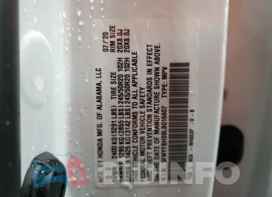 5FNYF8H59LB016607 Photo# 13
