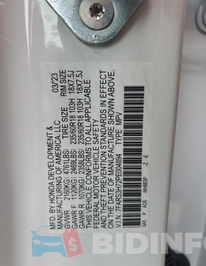 7FARS3H72PE004894 Photo# 14
