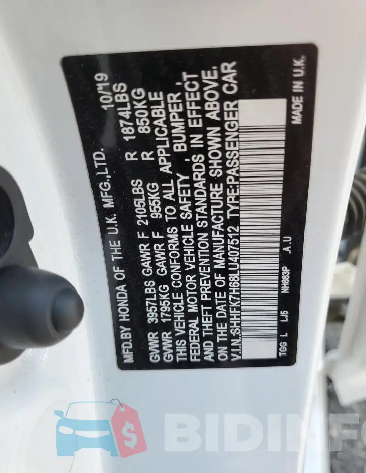 SHHFK7H68LU407512 Photo# 13
