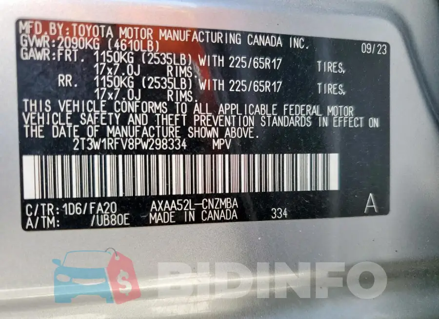 2T3W1RFV8PW298334 Photo# 14
