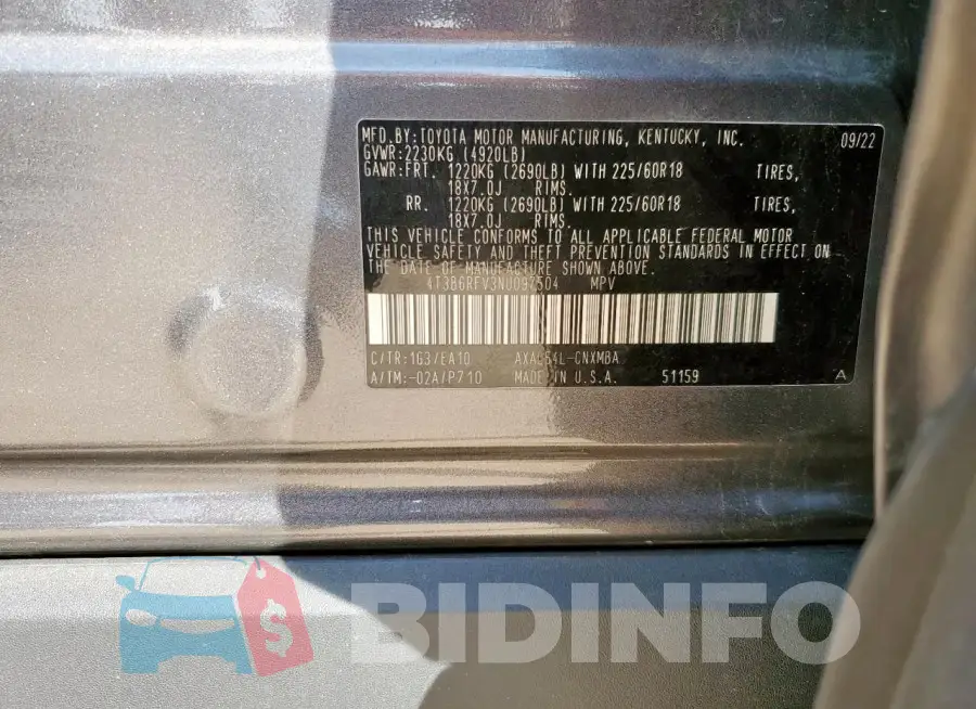 4T3B6RFV3NU097504 Photo# 13