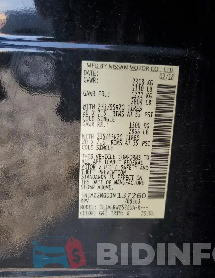 5N1AZ2MG0JN137260 Photo# 13