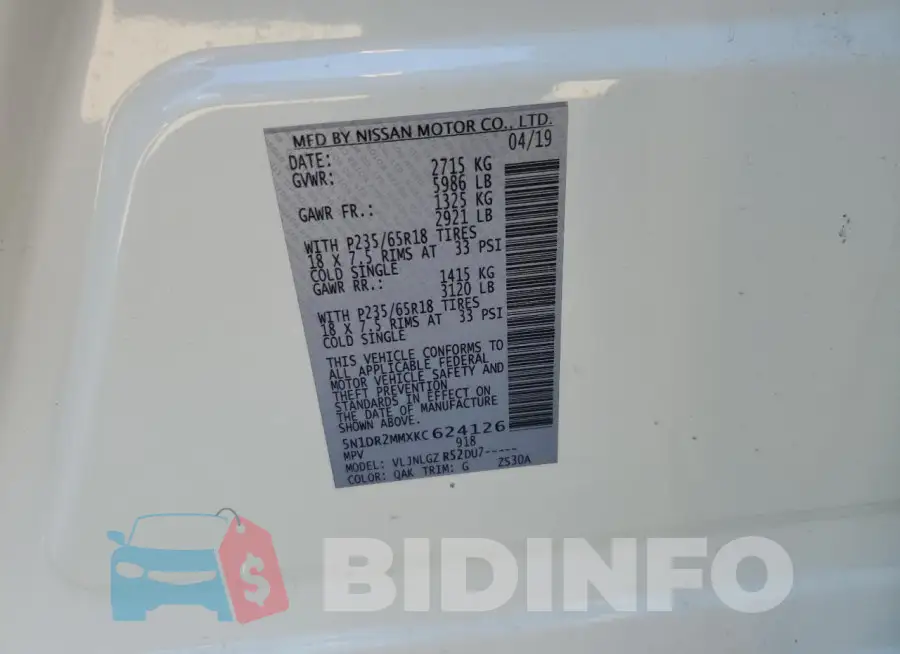 5N1DR2MMXKC624126 Photo# 12
