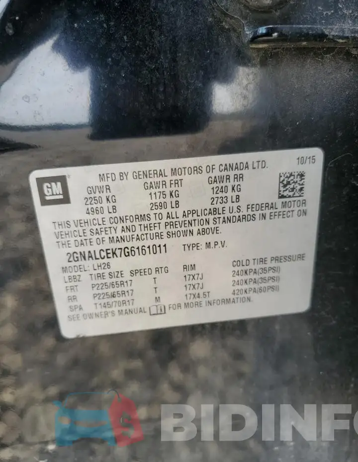 2GNALCEK7G6161011 Photo# 13
