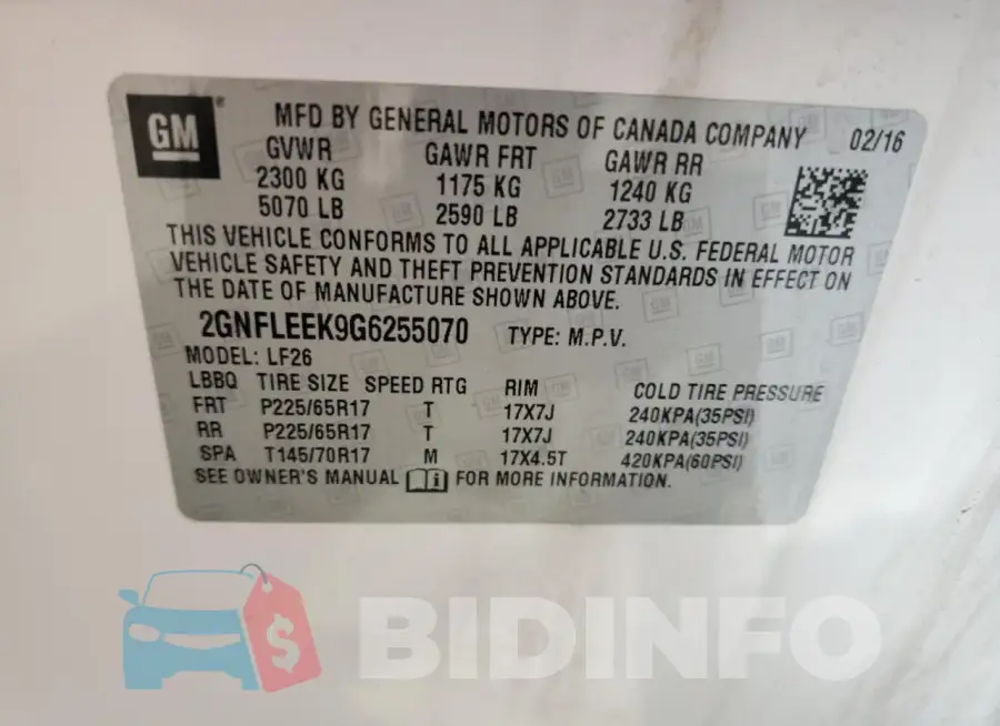 2GNFLEEK9G6255070 Photo# 13