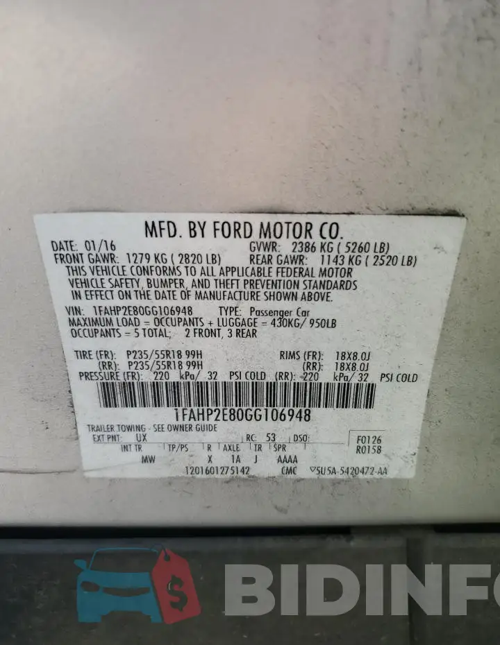 1FAHP2E80GG106948 Photo# 12