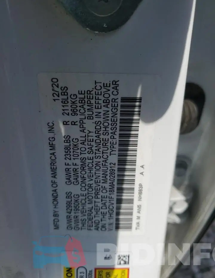 1HGCV1F18MA028912 Photo# 12