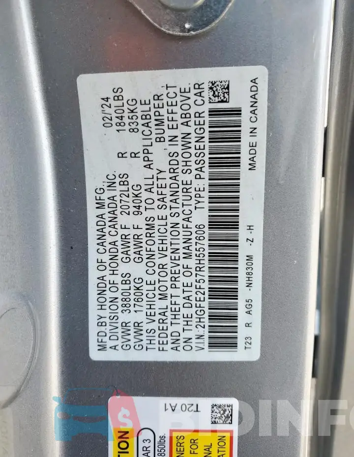 2HGFE2F57RH557606 Photo# 13