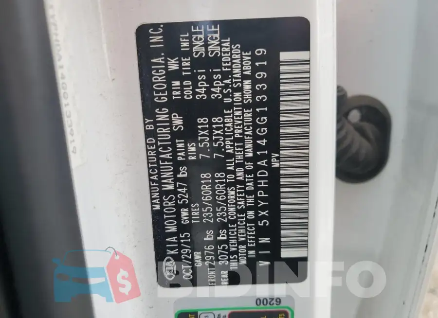 5XYPHDA14GG133919 Photo# 14