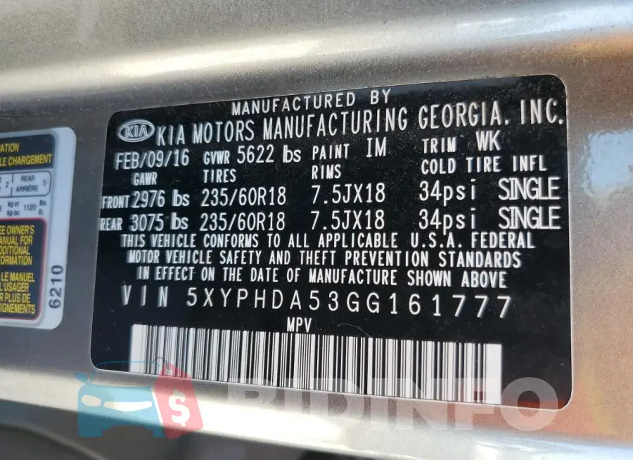 5XYPHDA53GG161777 Photo# 13