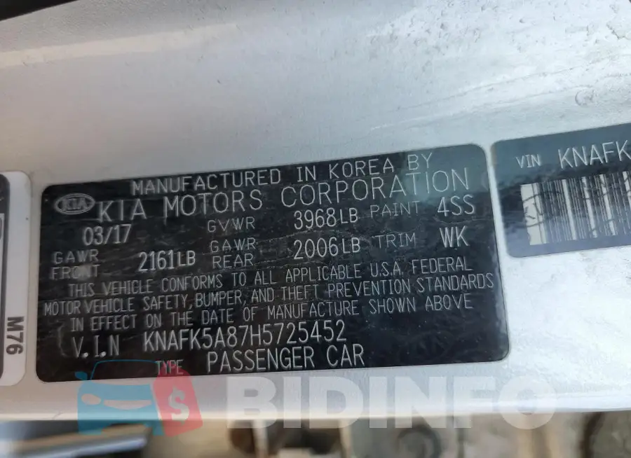 KNAFK5A87H5725452 Photo# 13