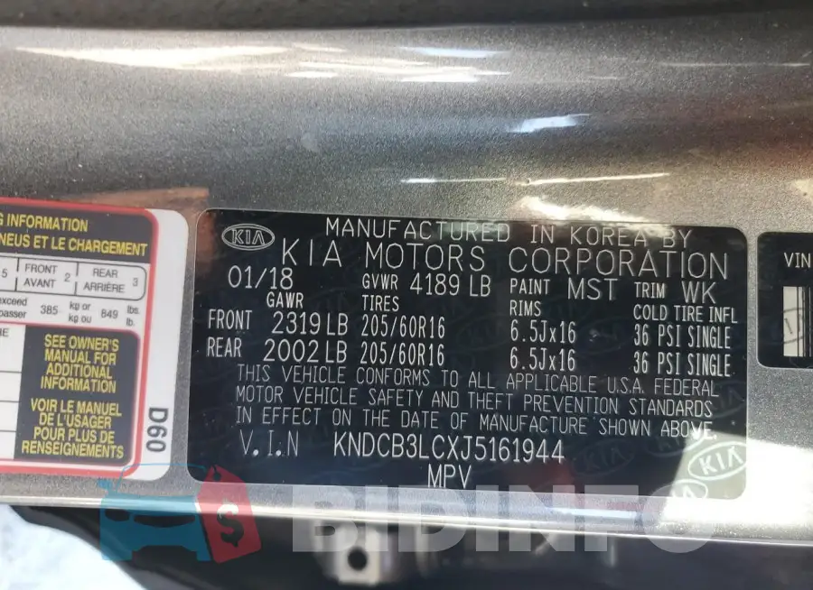 KNDCB3LCXJ5161944 Photo# 13