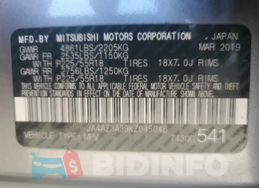 JA4AZ3A39KZ045046 Photo# 13