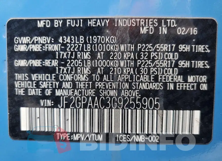 JF2GPAAC3G9255905 Photo# 13