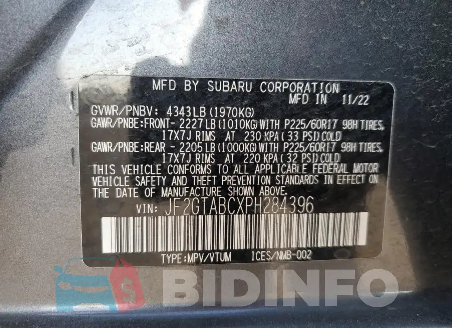 JF2GTABCXPH284396 Photo# 13