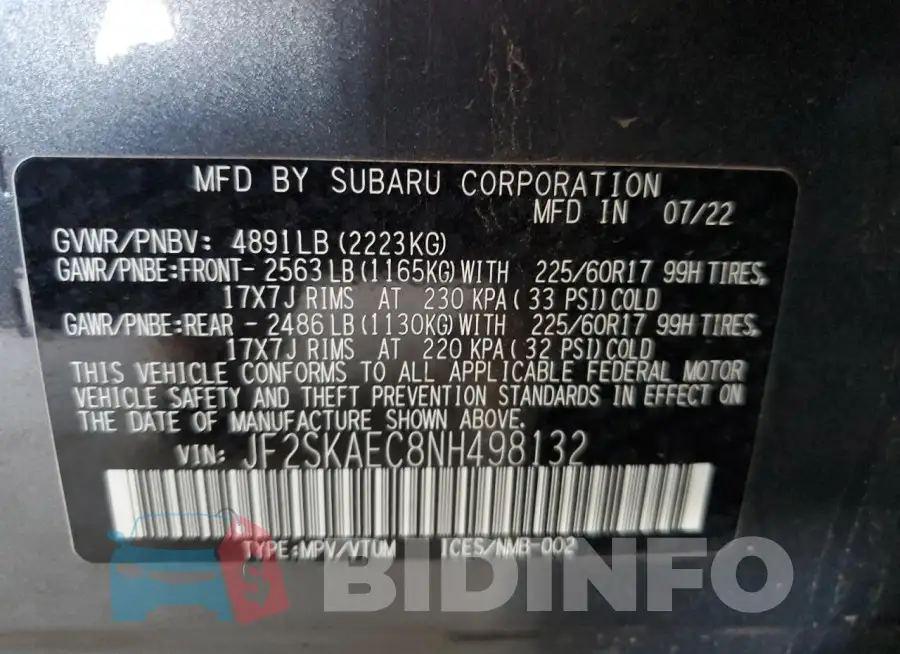 JF2SKAEC8NH498132 Photo# 12