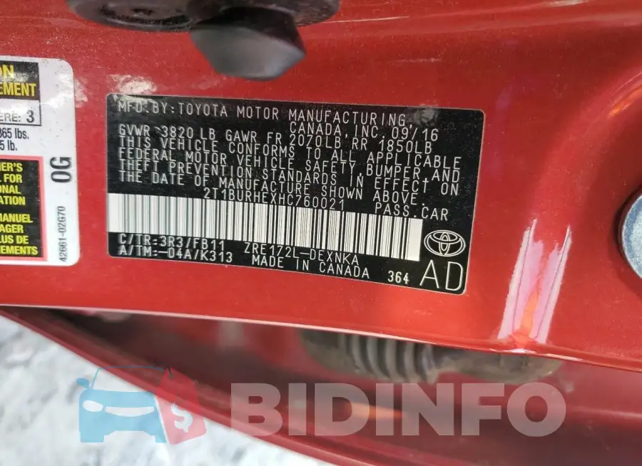 2T1BURHEXHC760021 Photo# 12