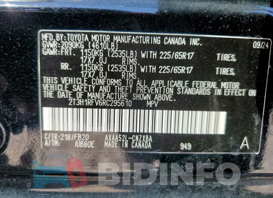 2T3H1RFV6RC295610 Photo# 13
