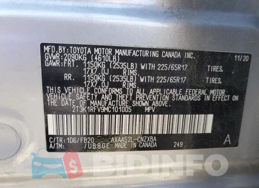 2T3K1RFV9MC101005 Photo# 12