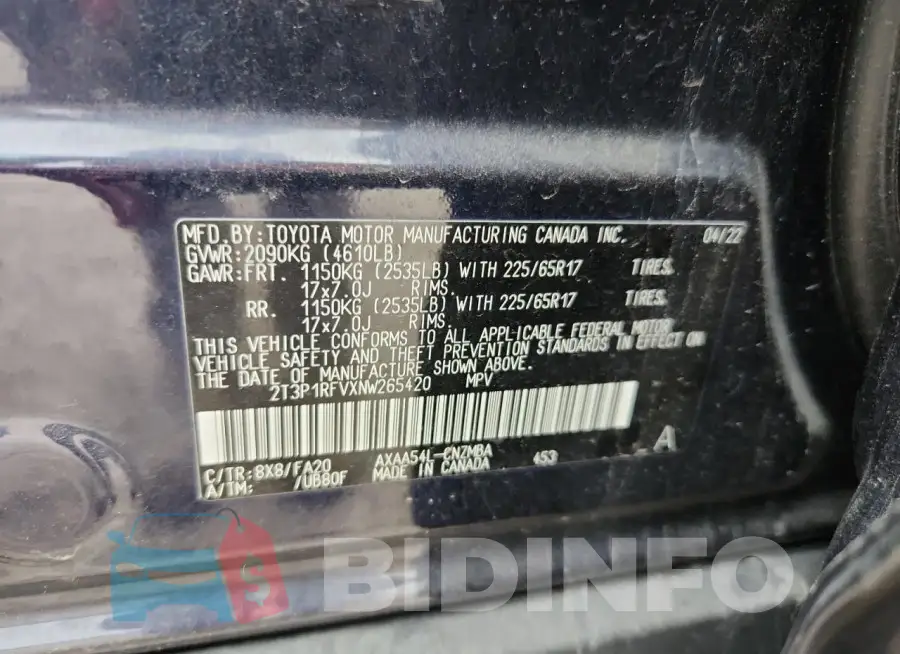 2T3P1RFVXNW265420 Photo# 12