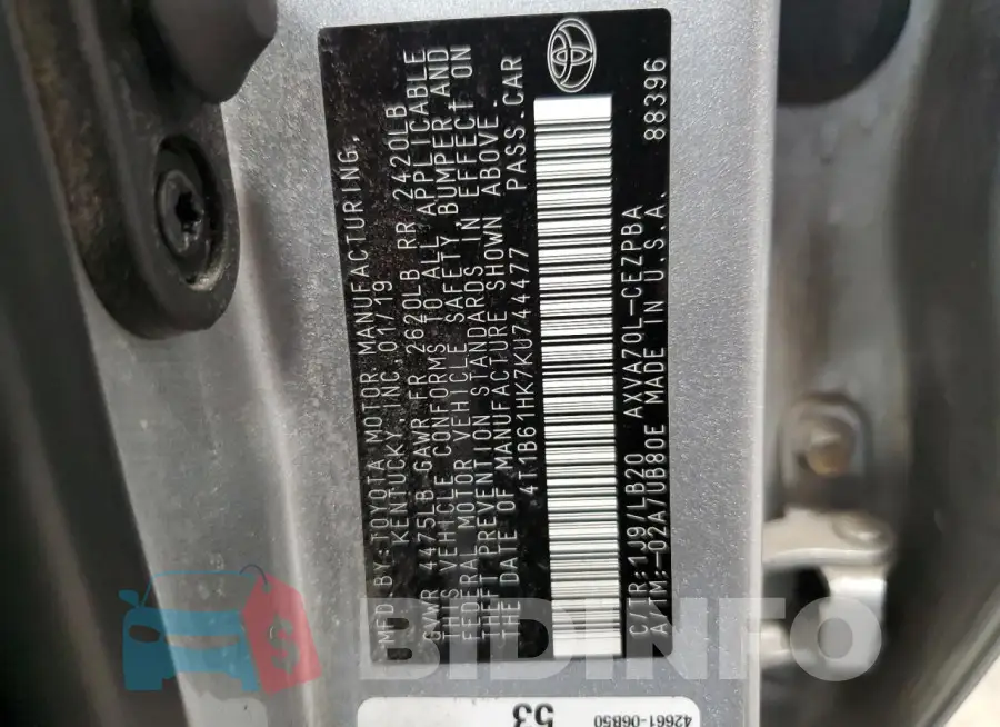 4T1B61HK7KU744477 Photo# 12