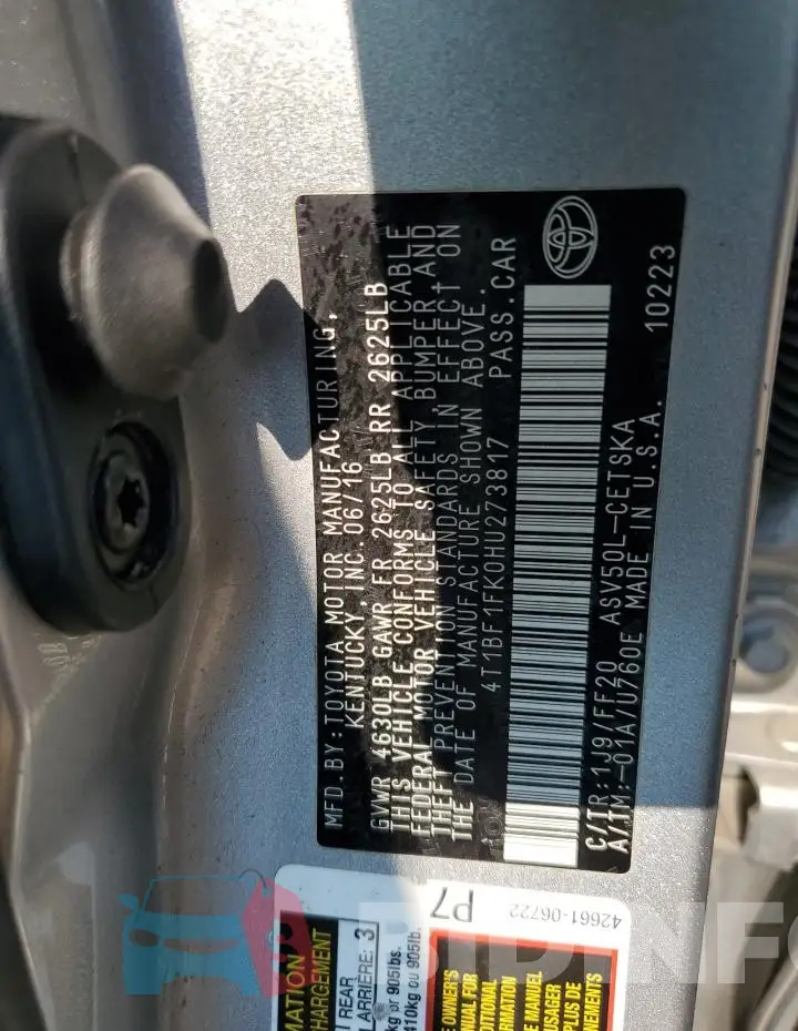 4T1BF1FK0HU273817 Photo# 12