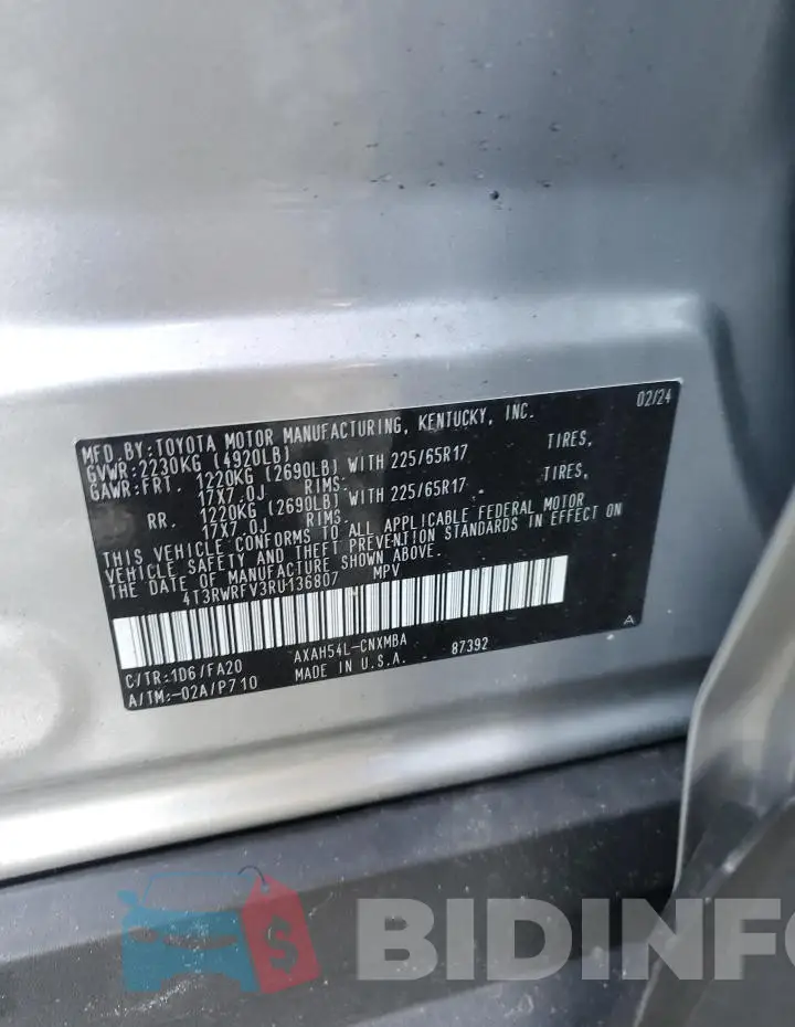 4T3RWRFV3RU136807 Photo# 13