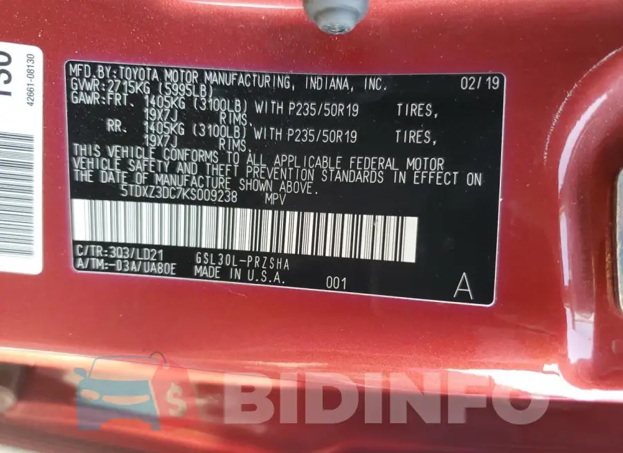 5TDXZ3DC7KS009238 Photo# 13