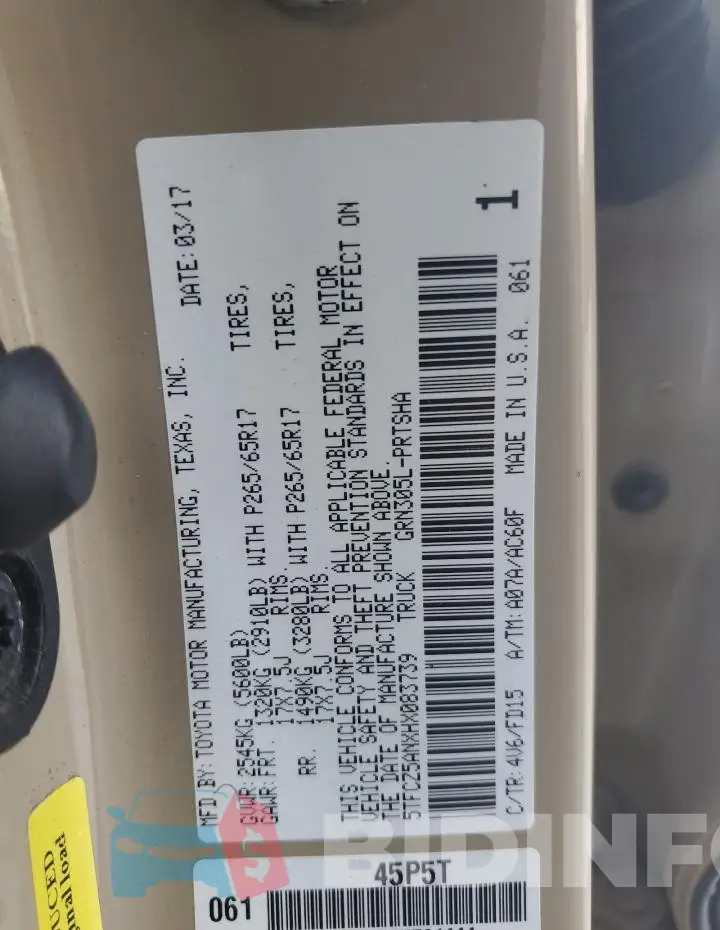 5TFCZ5ANXHX083739 Photo# 12