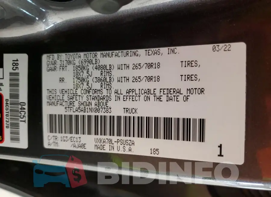 5TFLA5AB1NX007383 Photo# 13