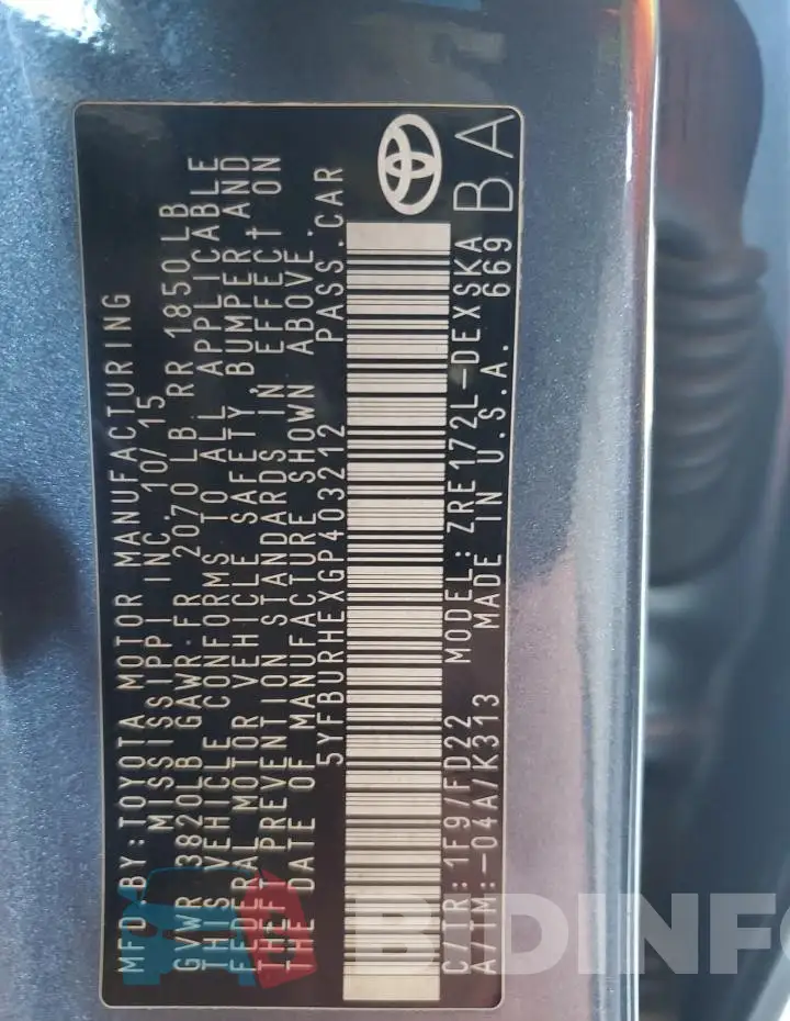 5YFBURHEXGP403212 Photo# 12