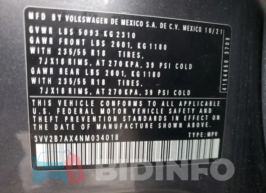 3VV2B7AX4NM034018 Photo# 13