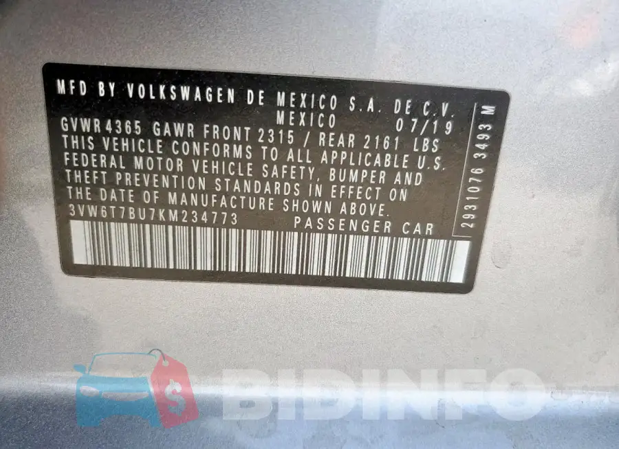 3VW6T7BU7KM234773 Photo# 13