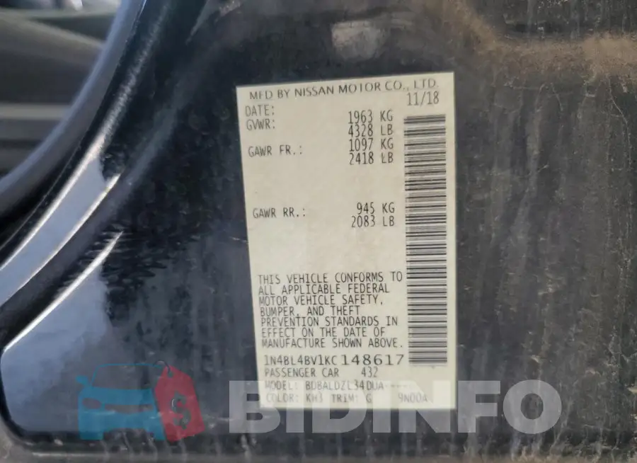 1N4BL4BV1KC148617 Photo# 13