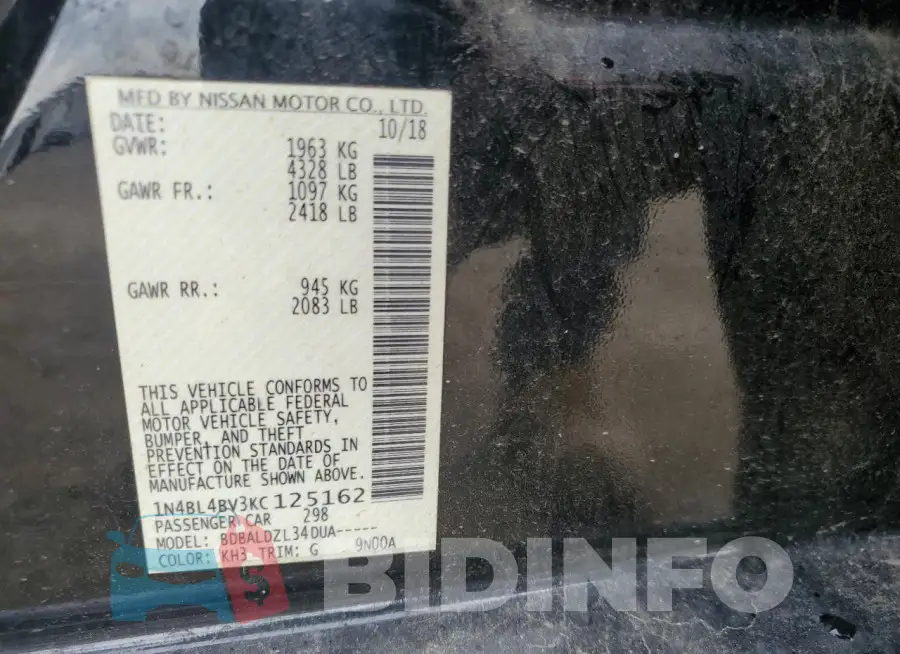 1N4BL4BV3KC125162 Photo# 13