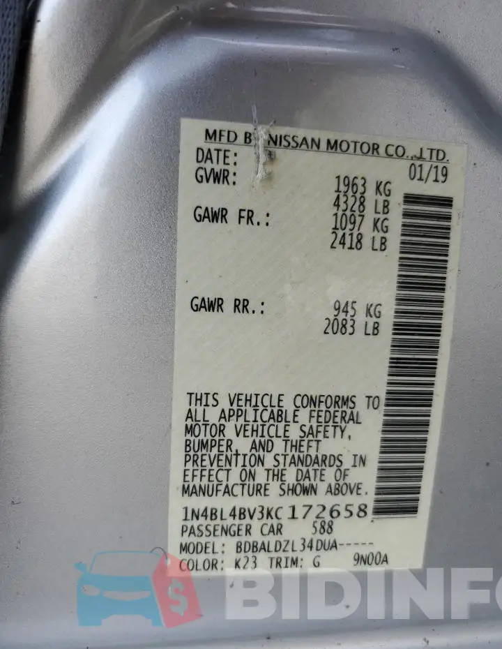 1N4BL4BV3KC172658 Photo# 12