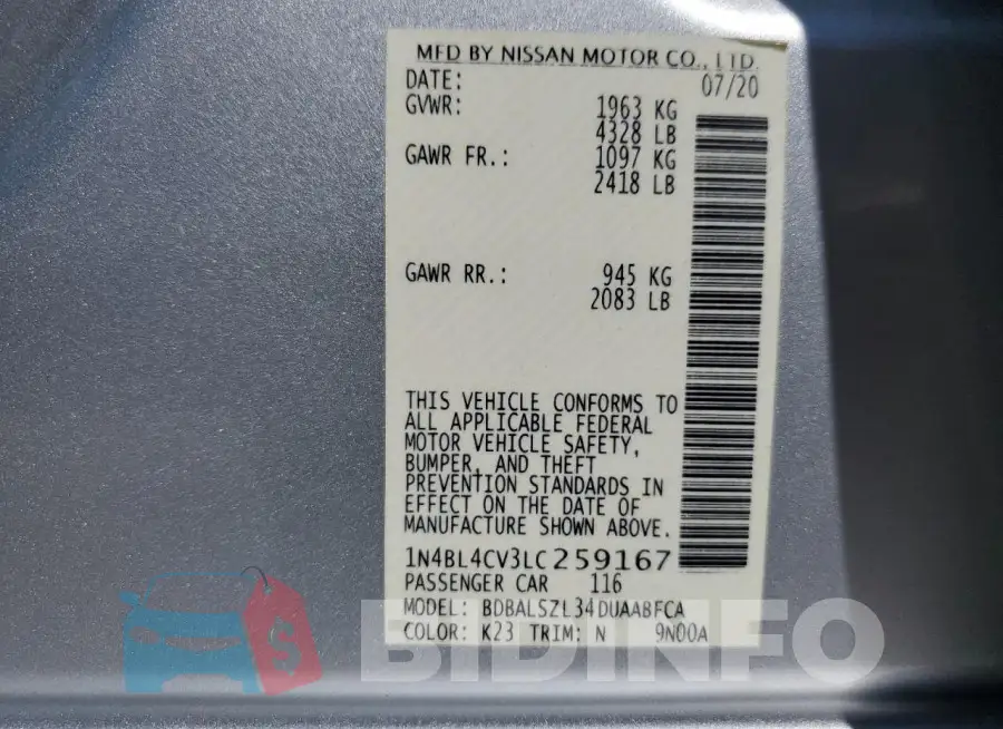 1N4BL4CV3LC259167 Photo# 12