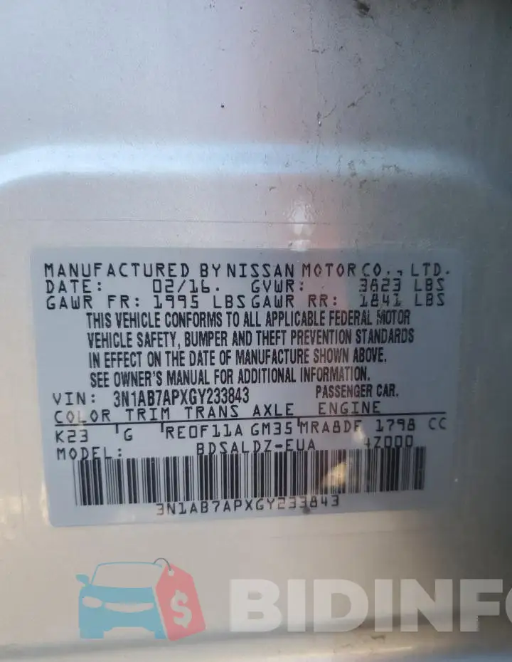 3N1AB7APXGY233843 Photo# 12